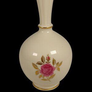 Lenox Vase Rose 24K Gold Trim 8” Hand Decorated Cream Made In USA Bud Vase